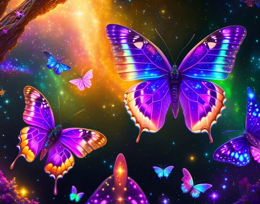 Colorful Butterfly Artwork with Cosmic Background