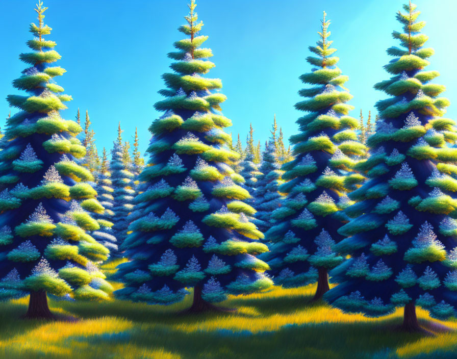 Tranquil Evergreen Forest in Warm Daylight