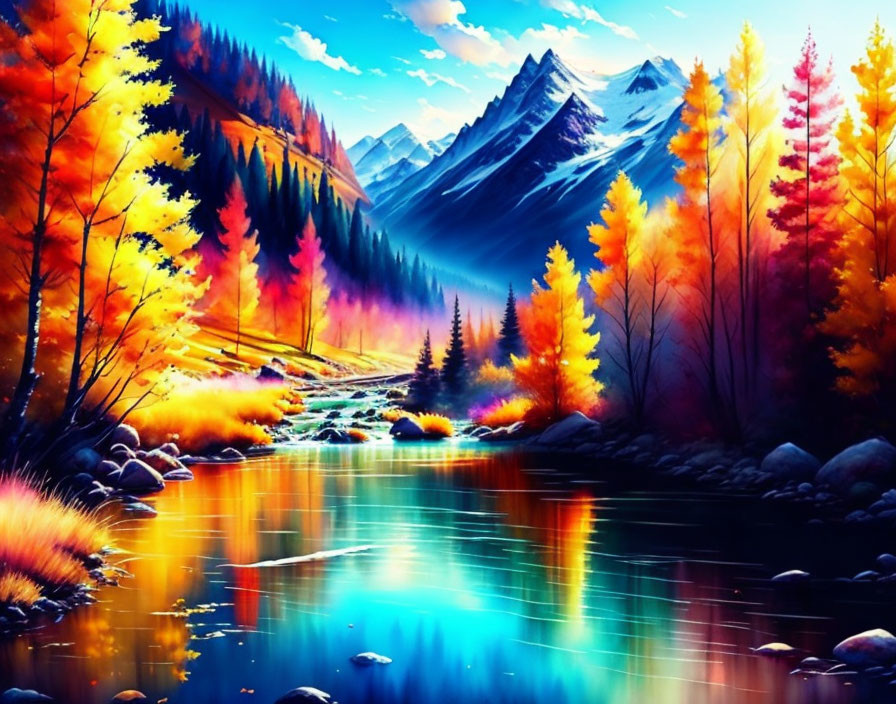 Colorful Autumn Mountain Landscape with Reflective Lake