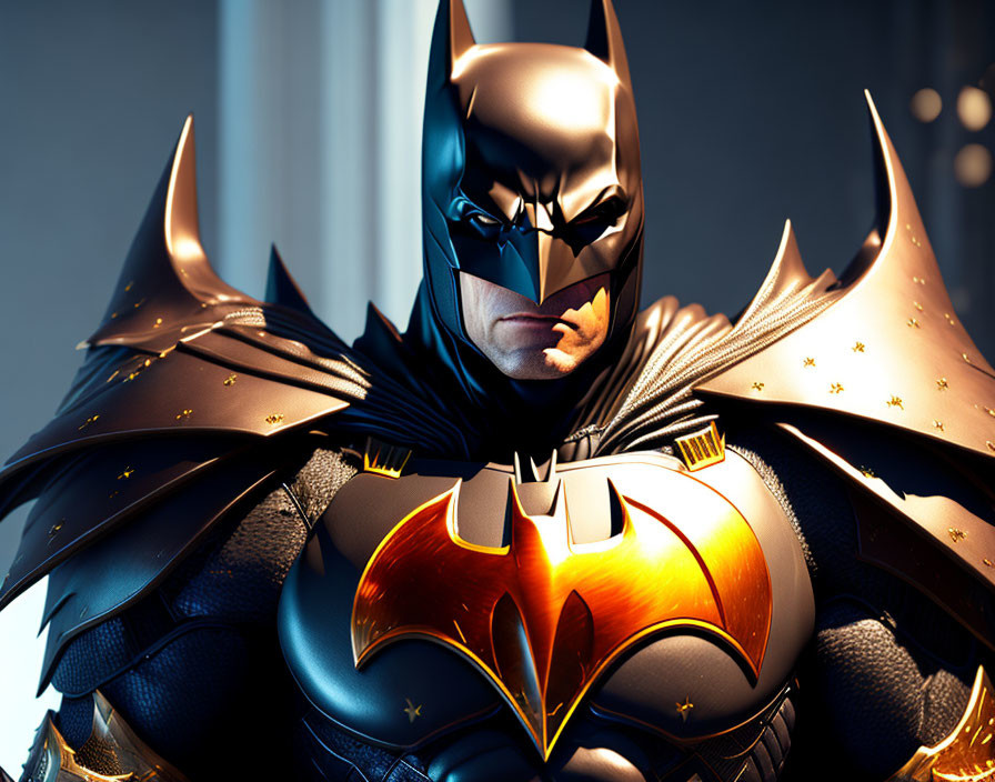 Superhero in Bat-Themed Costume with Sharp-Eared Cowl and Armored Detail