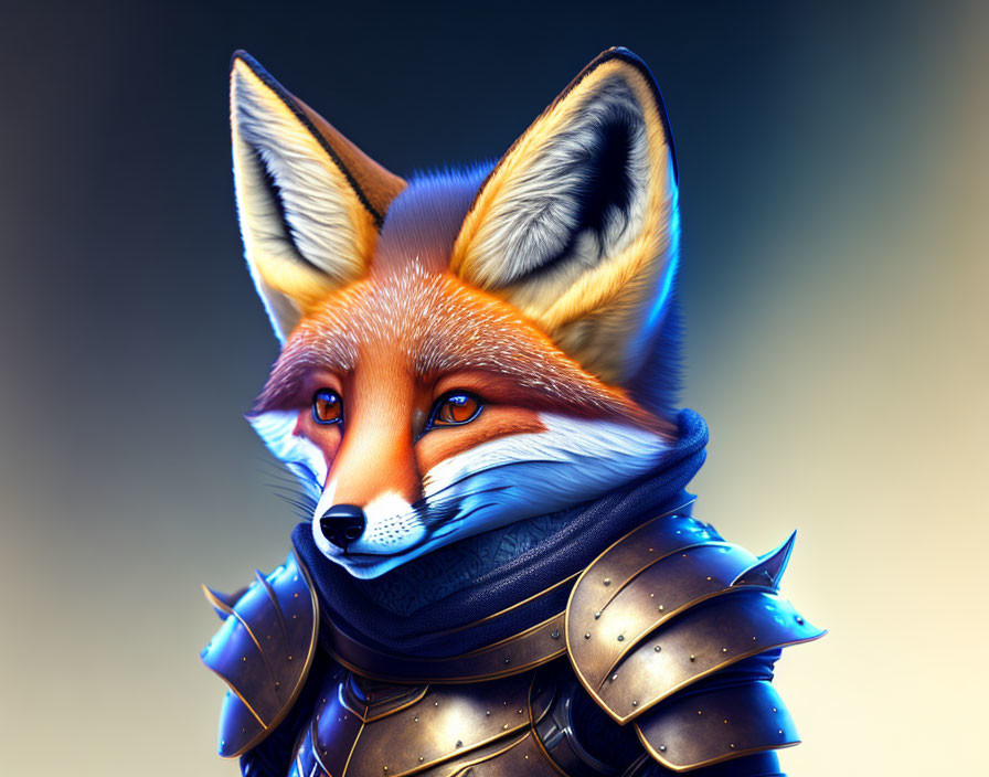 Detailed anthropomorphic fox character in medieval armor illustration.