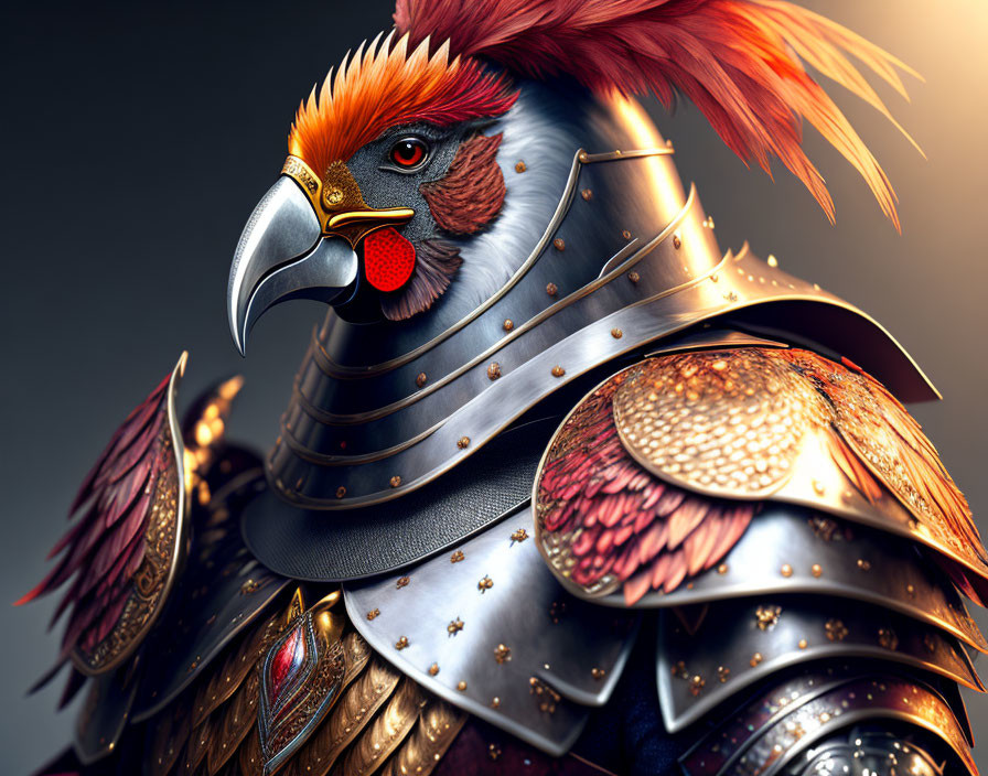 Detailed Illustration: Eagle Head on Humanoid Body in Medieval Armor