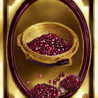 Vintage theater interior reflected in oval mirror with red velvet floor