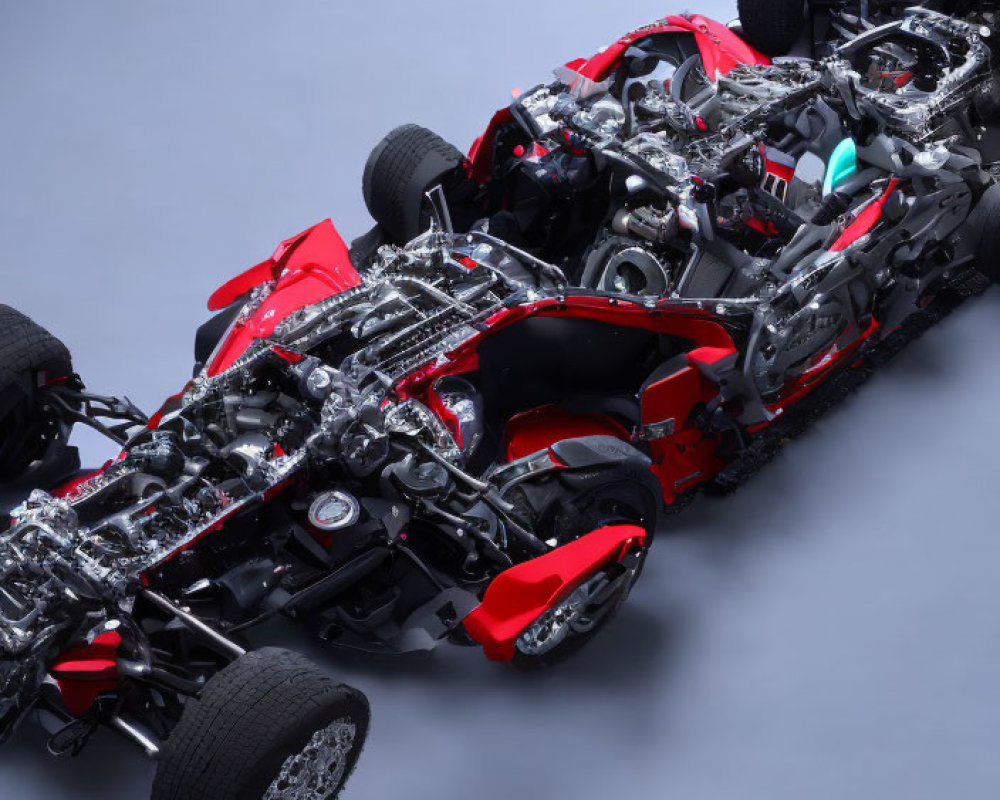 Detailed Top-Down View of Exposed Formula 1 Car Components