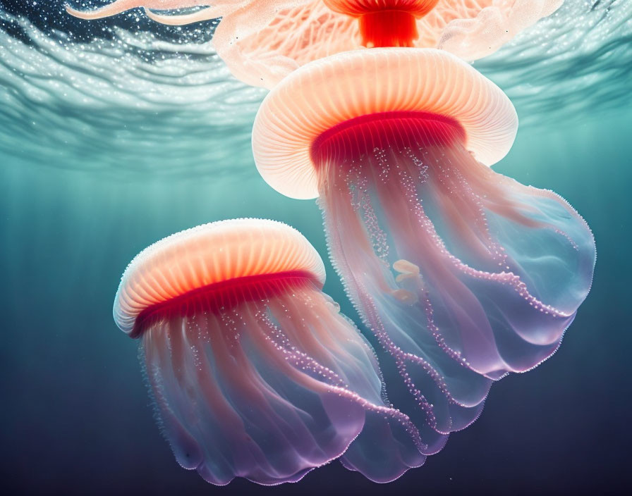 Translucent bell-shaped jellyfish swimming underwater