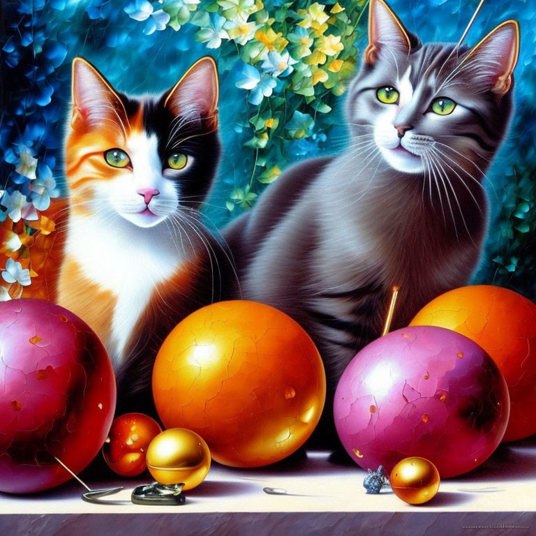 Vividly Colored Cats with Striking Eyes in Vibrant Setting