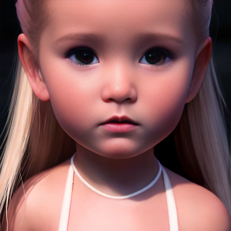 Young child with fair skin and blond ponytails in light top.