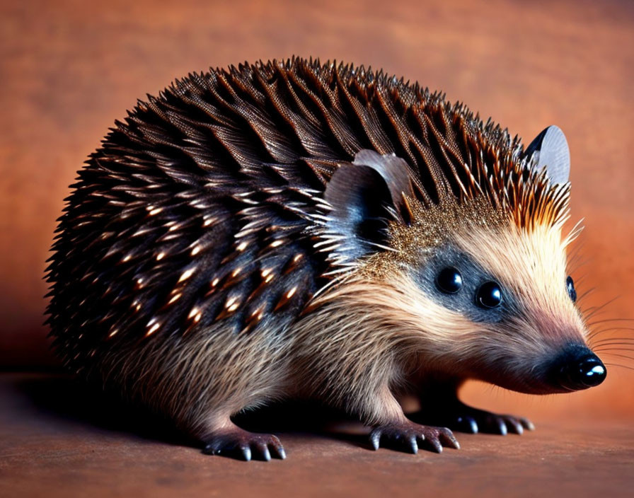 Close-Up of Cute Hedgehog with Brown and White Spines