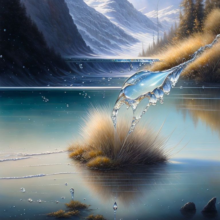 Tranquil Mountain Lake Scene with Snow-Capped Peaks