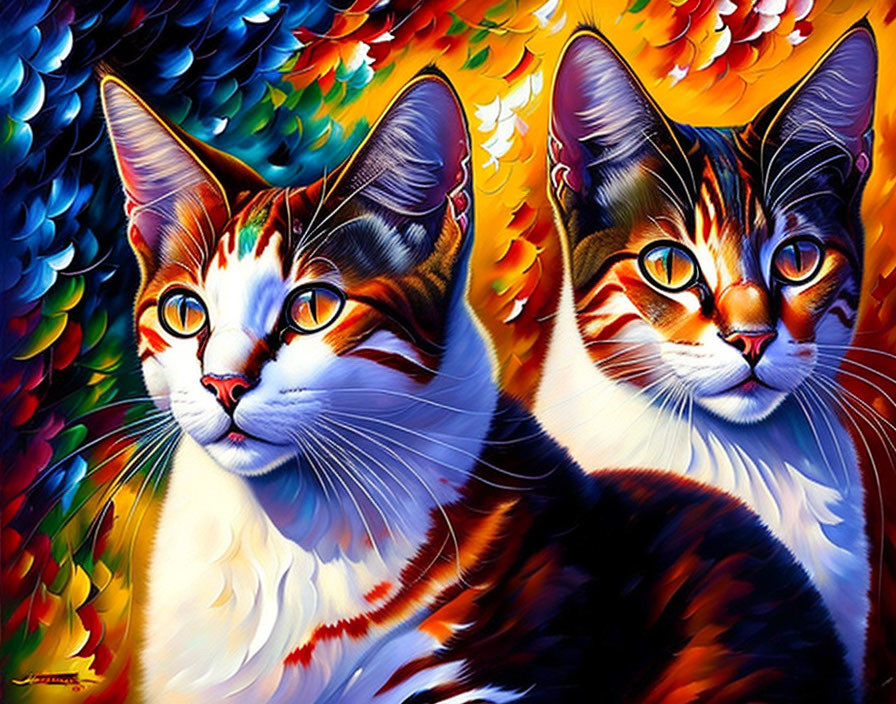 Colorful Cat Painting with Swirling Background