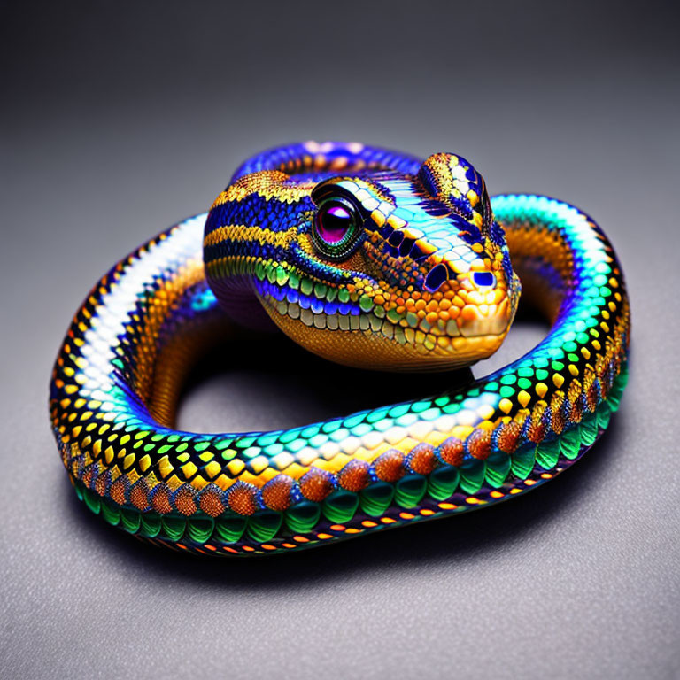 Colorful Coiled Snake Artwork with Glossy Surface