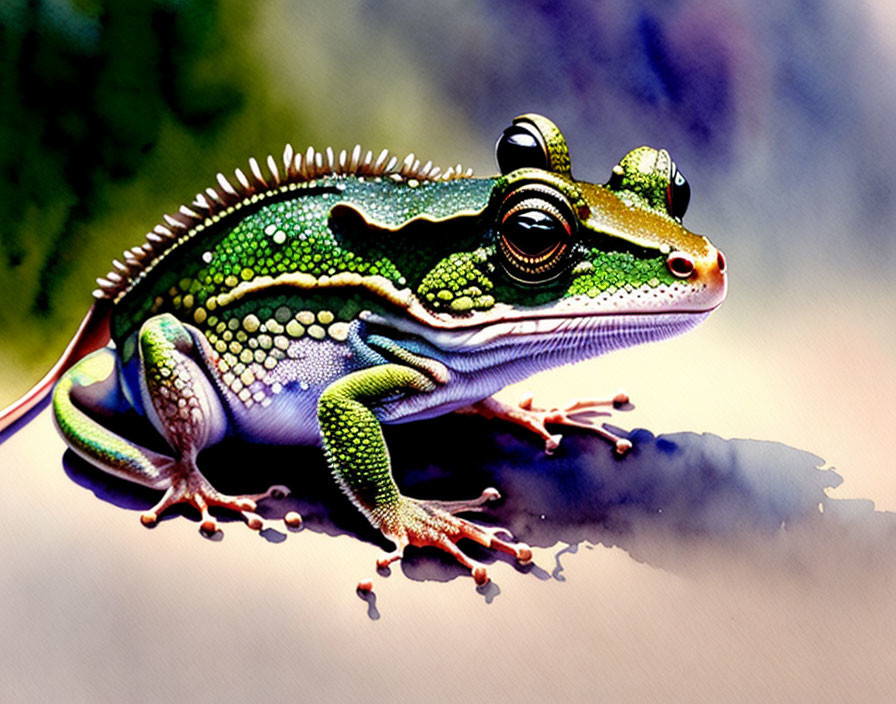 Colorful Green Frog with Intricate Patterns and Spiny Texture