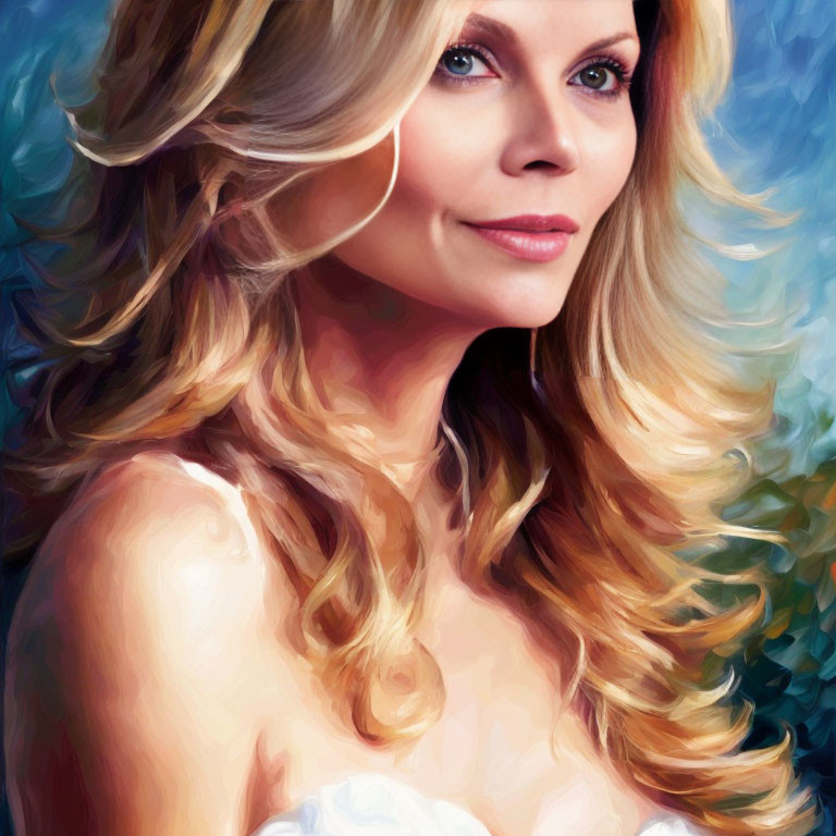 Blonde Woman Digital Painting with Blue Eyes