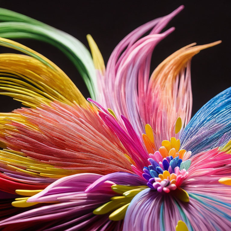 Colorful Paper Art Blooms in Green, Yellow, Pink, Orange, and Blue on Dark Background