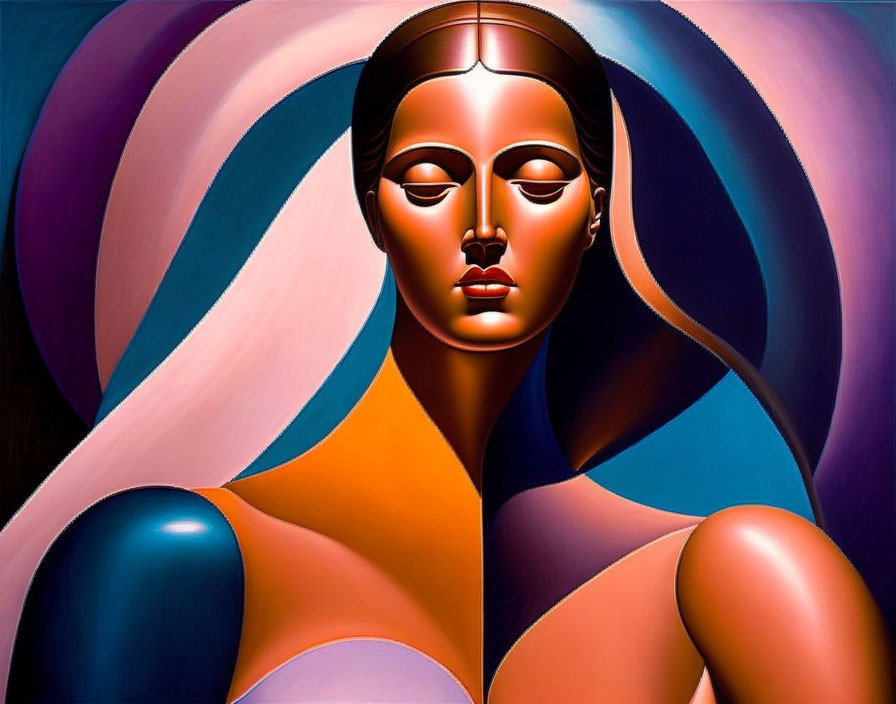 Abstract Stylized Painting of Woman with Smooth Skin and Updo Hairstyle