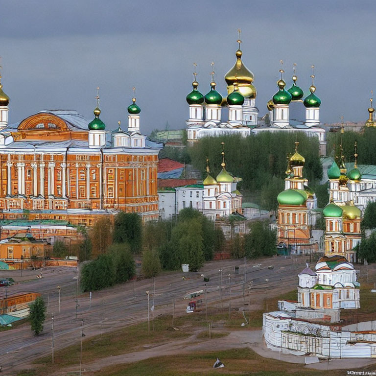 Grand Monastery with Golden and Green Domes in Panoramic View