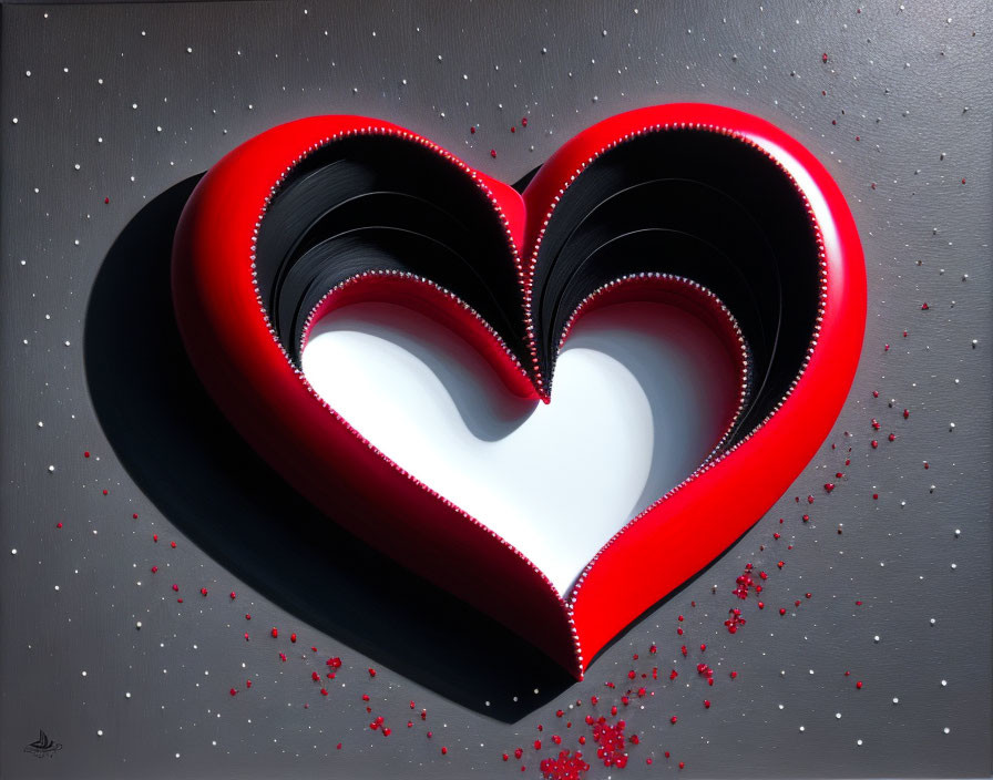 Glossy Red Heart with Infinite Loop Effect on Starry Background