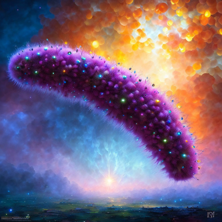 Celestial caterpillar in starry digital artwork