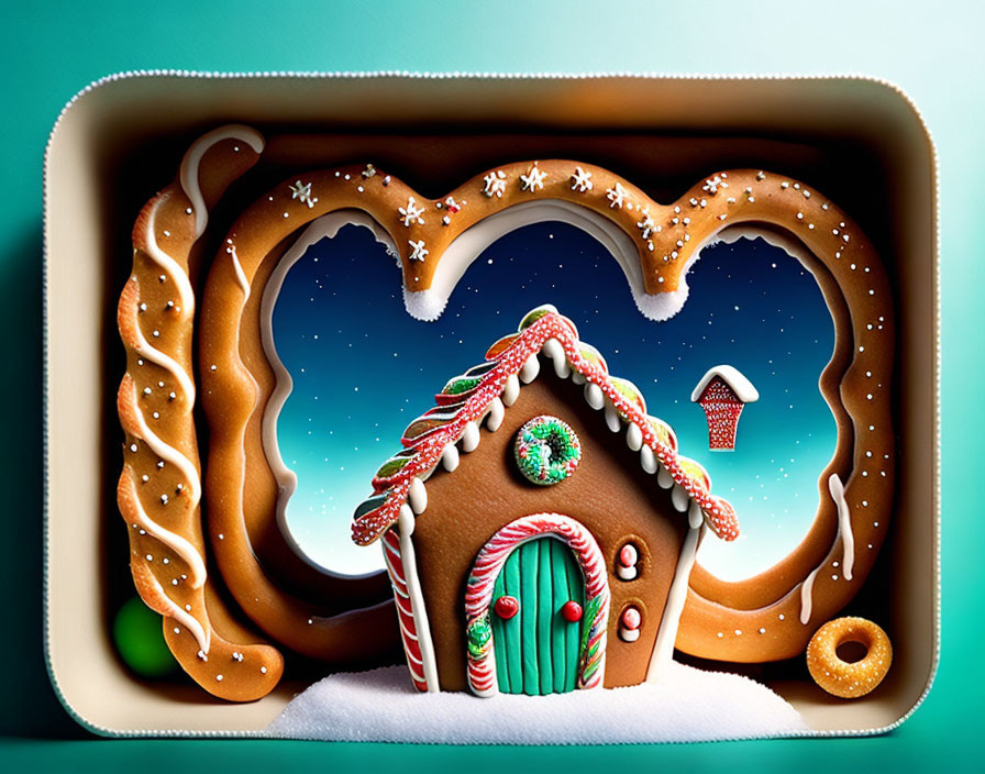 Gingerbread House with Candy Decorations on Cookie Frame