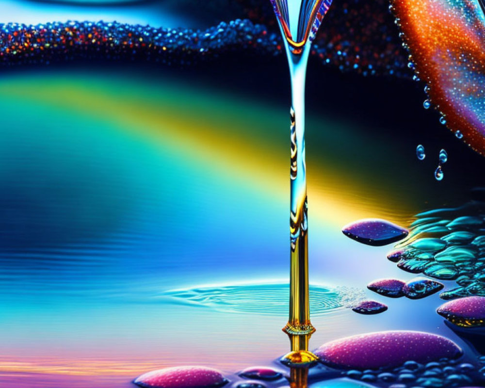 Colorful Digital Artwork: Liquid Stream and Reflective Bubbles