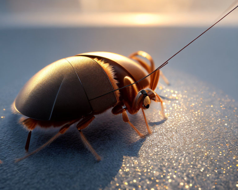 Detailed Close-Up of Cockroach on Sparkling Surface