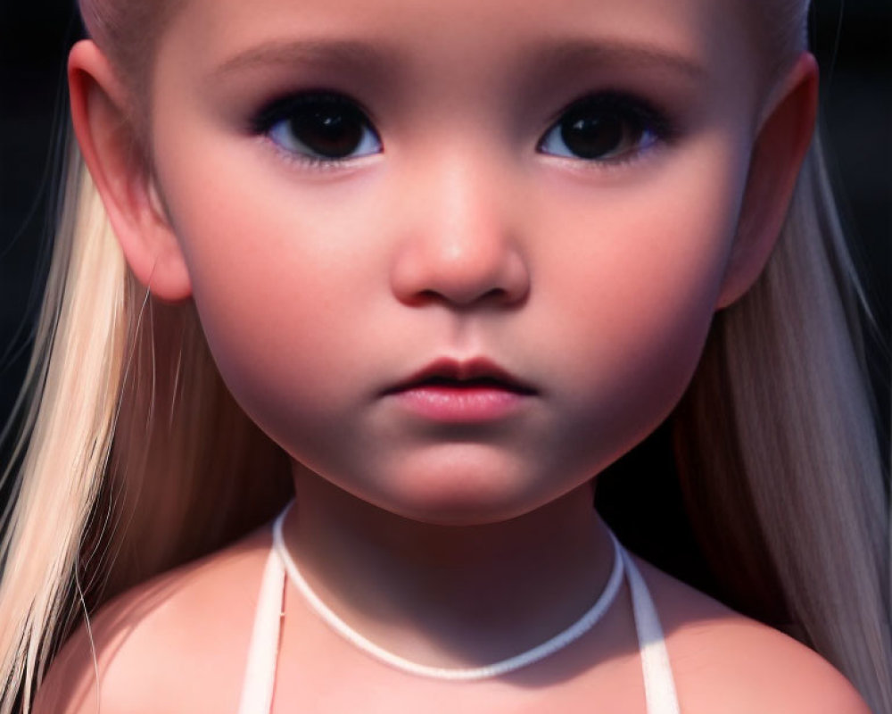 Young child with fair skin and blond ponytails in light top.