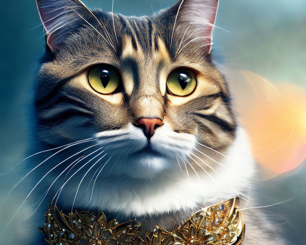 Regal Cat with Striking Yellow Eyes and Golden Collar