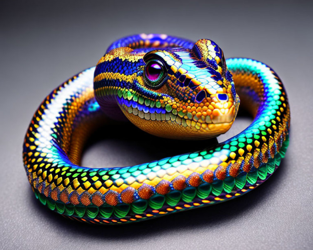 Colorful Coiled Snake Artwork with Glossy Surface