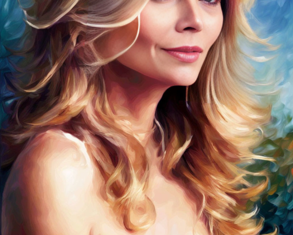 Blonde Woman Digital Painting with Blue Eyes