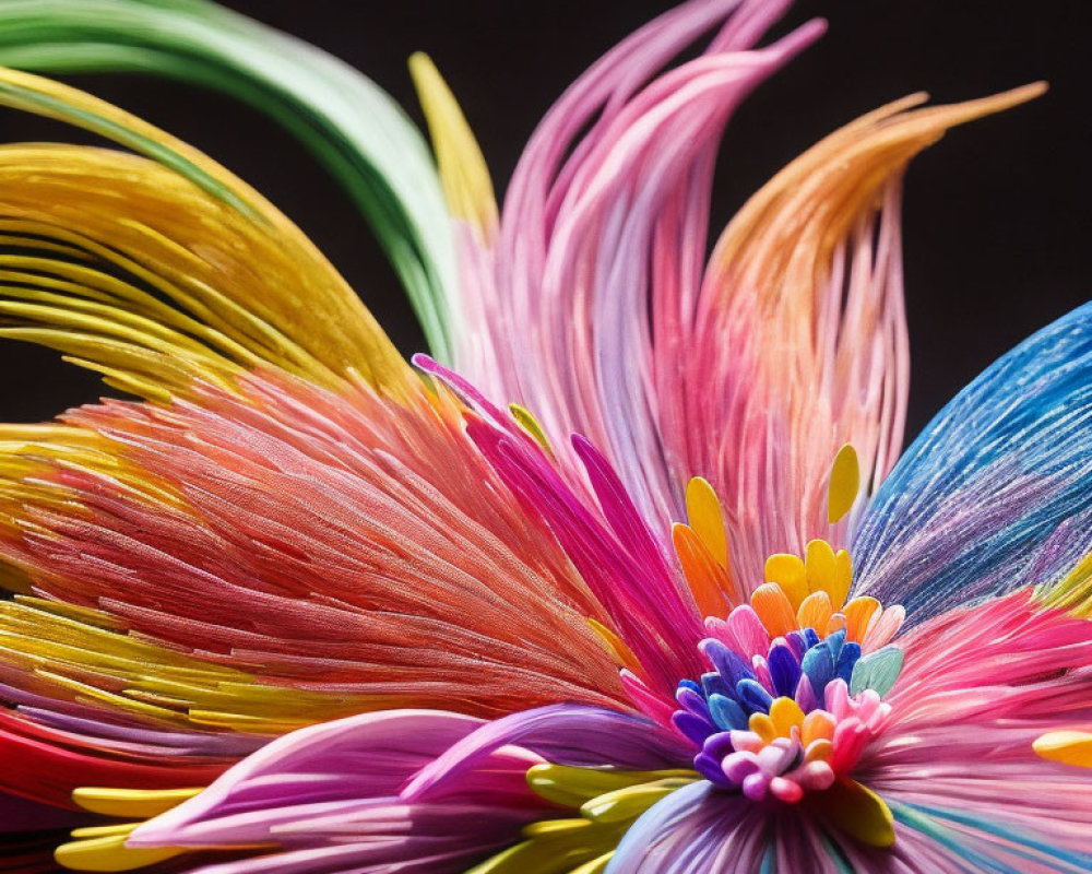 Colorful Paper Art Blooms in Green, Yellow, Pink, Orange, and Blue on Dark Background