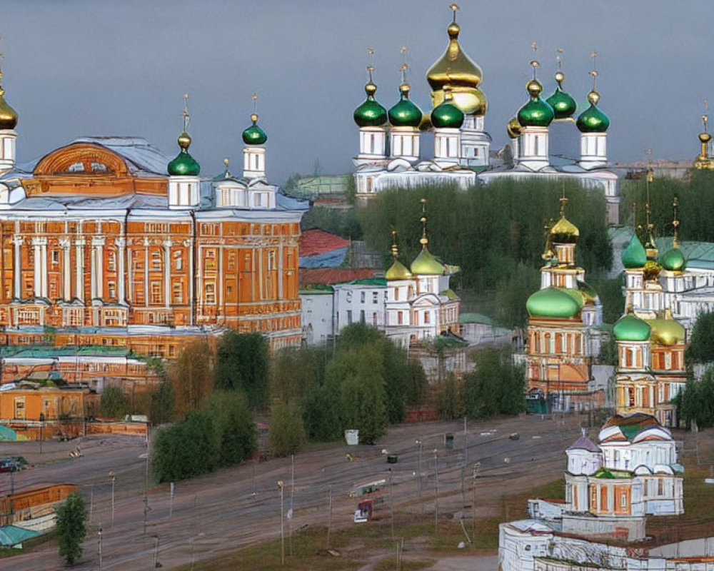 Grand Monastery with Golden and Green Domes in Panoramic View