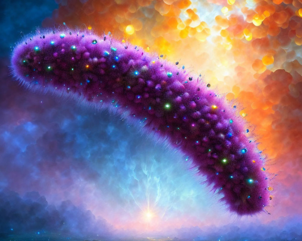 Celestial caterpillar in starry digital artwork