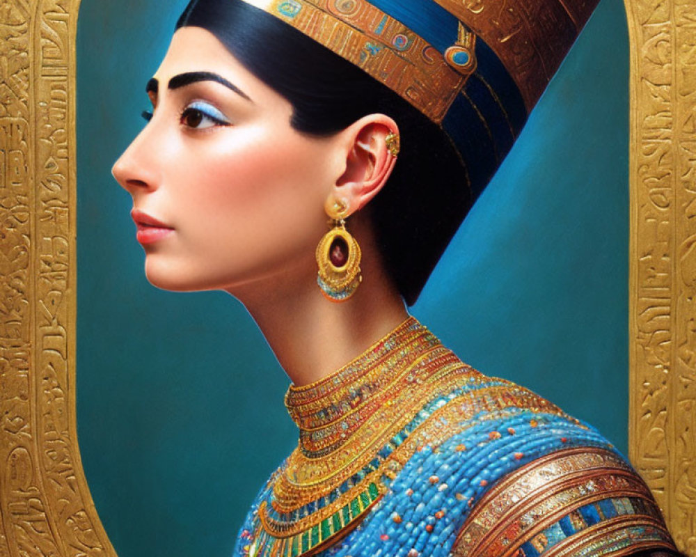 Ancient Egyptian Royalty Inspired Woman Portrait with Hieroglyphic Background