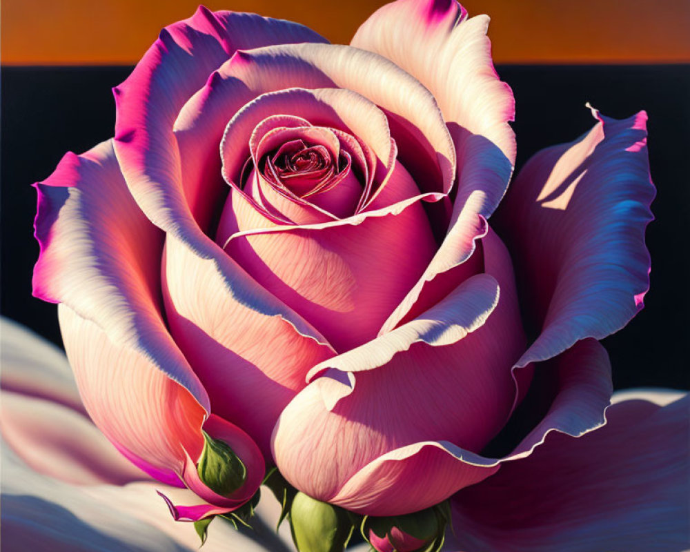 Detailed Pink Rose Close-Up with Gradient Colors and Warm Lighting