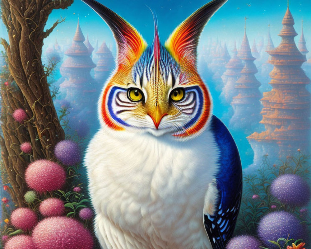 Colorful Owl Painting with Exotic Background