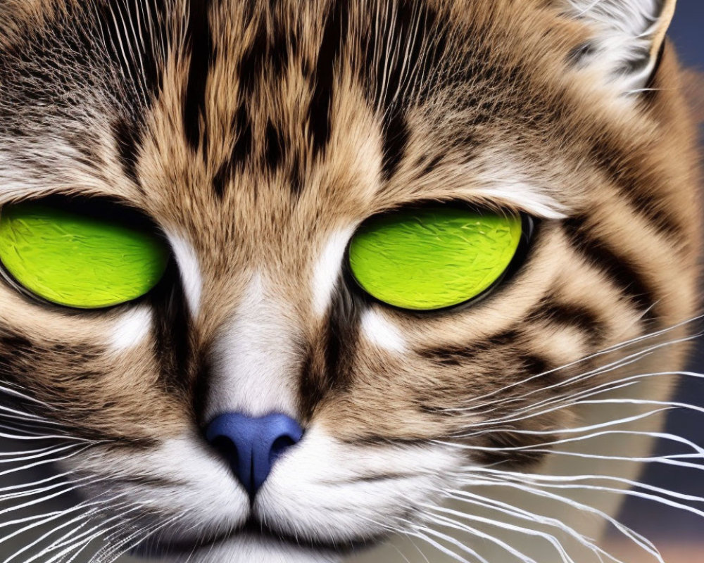 Detailed Cat Face with Green Eyes and Whiskers