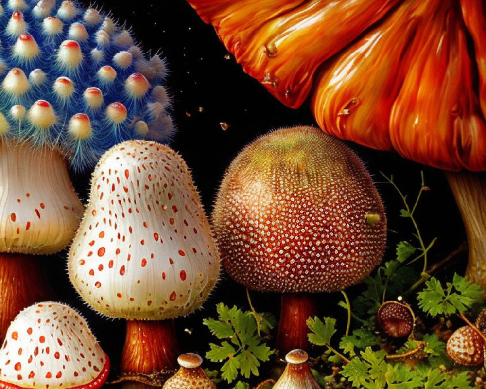 Colorful Mushroom Illustration on Dark Background