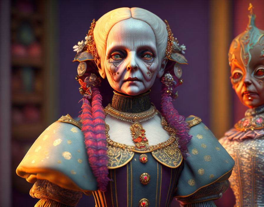 Detailed 3D rendering of character in Elizabethan attire