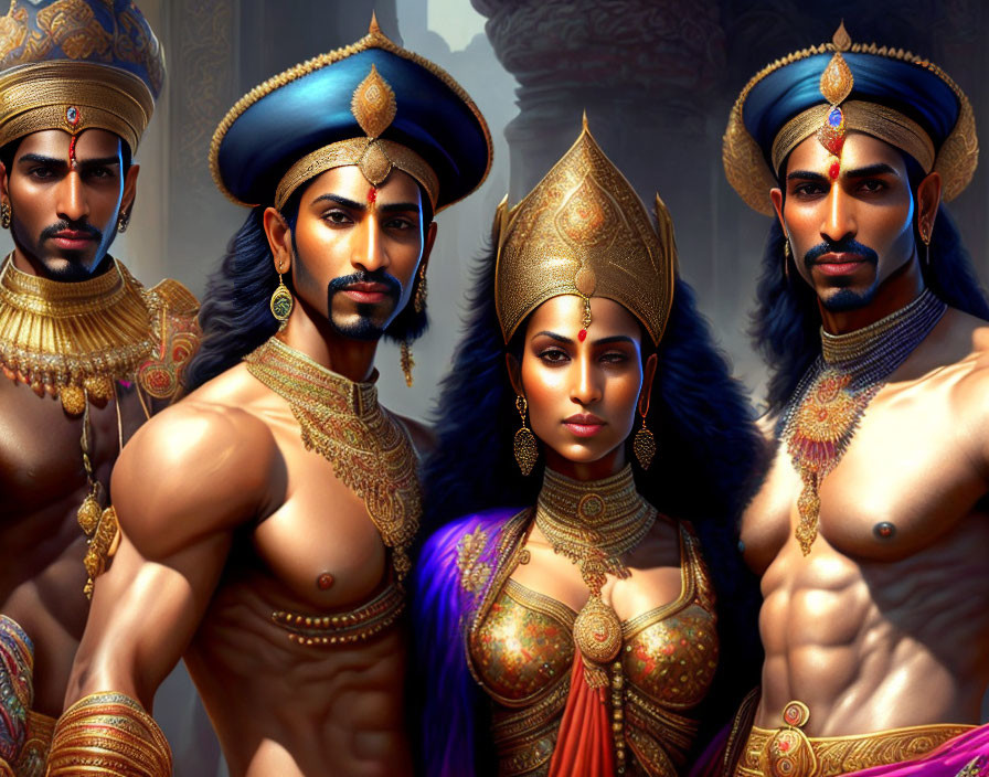 Indian Mythology Characters in Opulent Traditional Attire