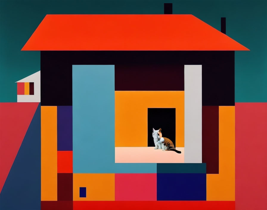 Colorful Geometric House Cat Painting