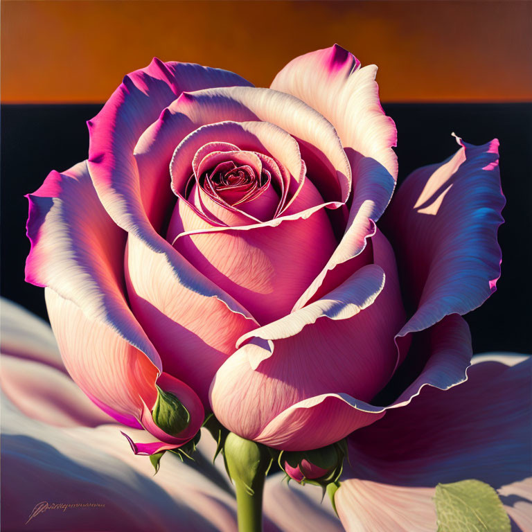 Detailed Pink Rose Close-Up with Gradient Colors and Warm Lighting