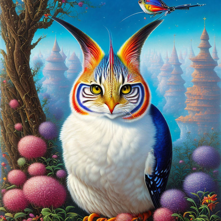 Colorful Owl Painting with Exotic Background