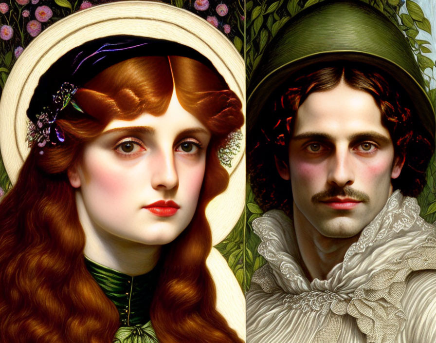 Merged portraits of a woman and man in period attire