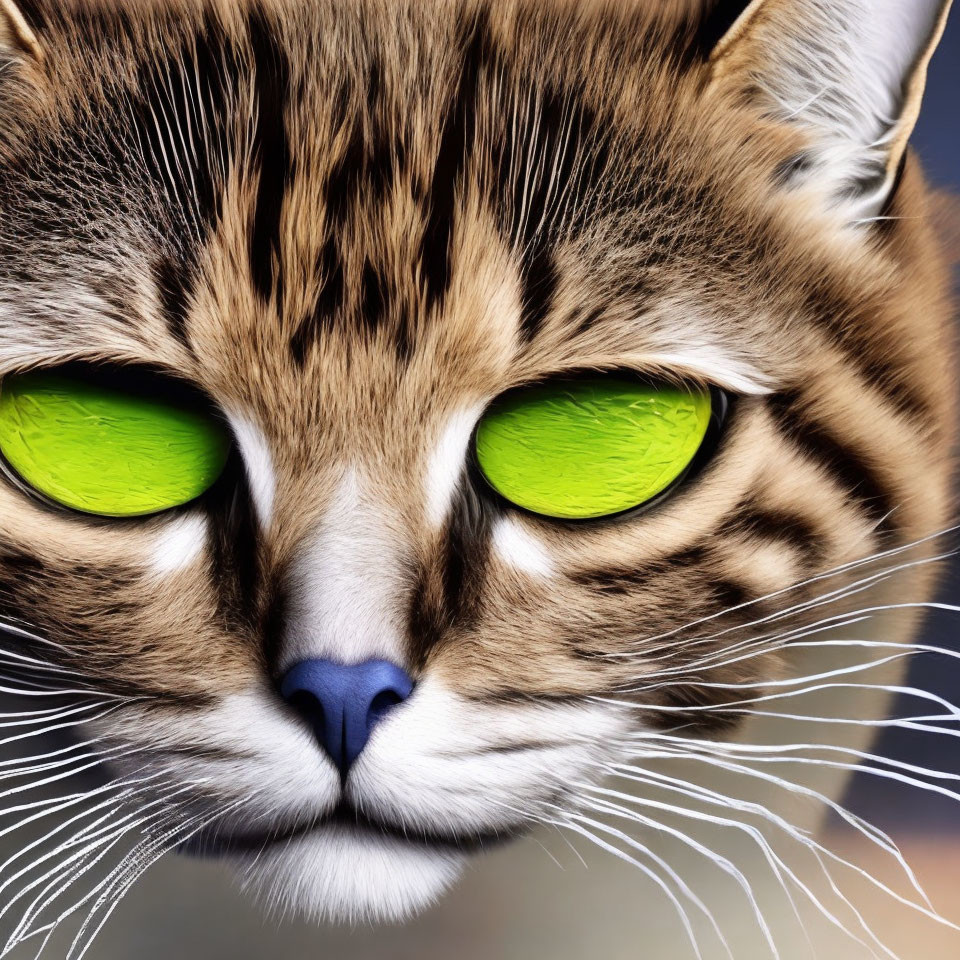 Detailed Cat Face with Green Eyes and Whiskers