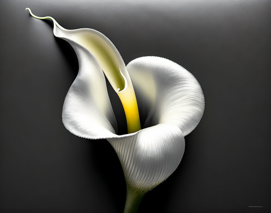 Calla lily digital illustration: white bloom, yellow pistil, dark background