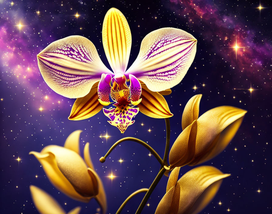 Cosmic orchid digital artwork with vibrant colors