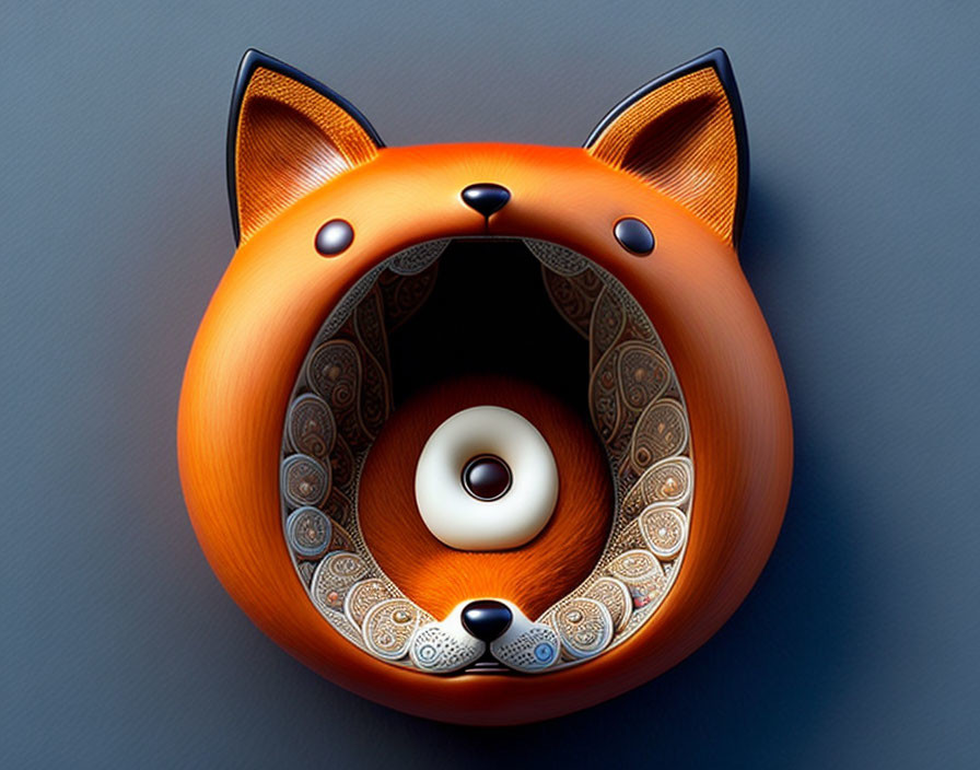 Stylized fox illustration with circular body and intricate patterns