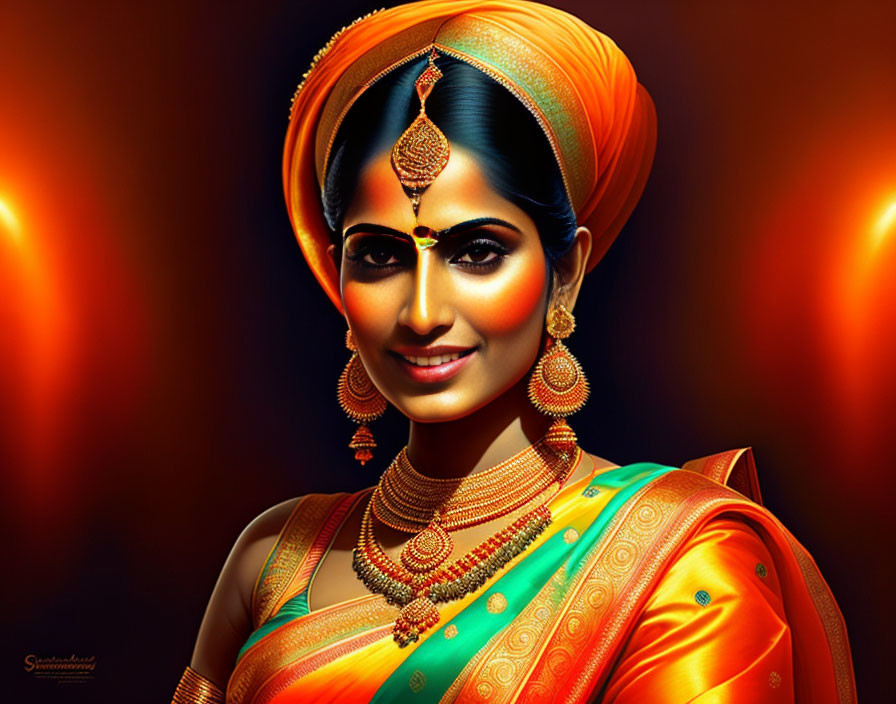 Traditional Indian Attire Portrait with Warm Color Palette