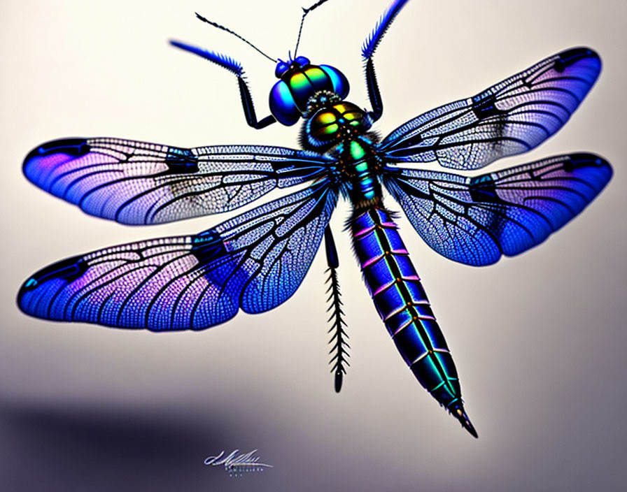 Colorful Dragonfly with Iridescent Wings on Gradient Background