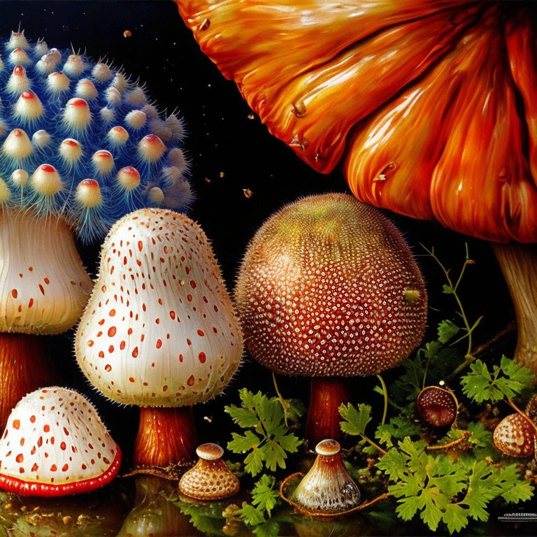 Colorful Mushroom Illustration on Dark Background